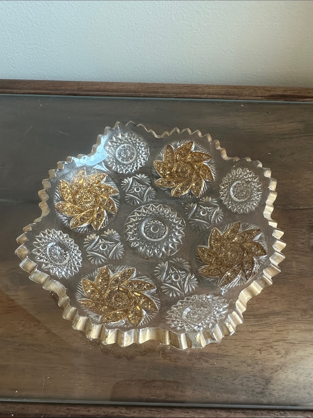 Antique Vintage EAPG Westmoreland No. 240 Paddle Wheel Glass Bowl w/Gold c1906